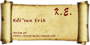 Köncs Erik névjegykártya